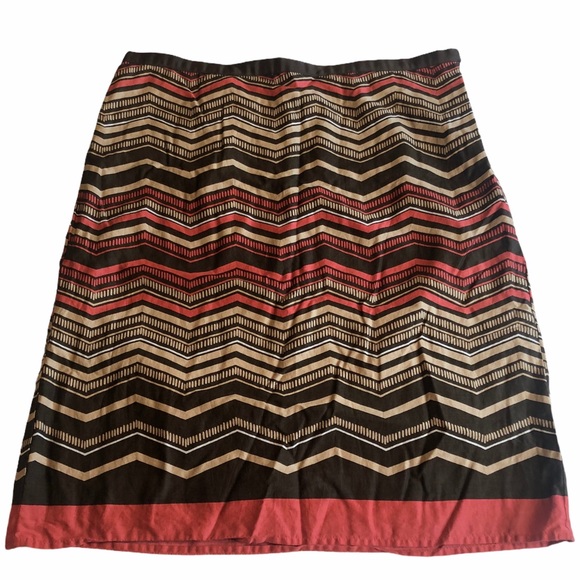 LOFT 100% Cotton Chevron A-Line Knee Length Lined Skirt Neutral 10 - Picture 1 of 9